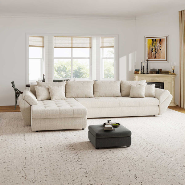 Colțar extensibil dumonde cu ladă de depozitare Loana XL Cremona Gri Deschis 335x185 cm