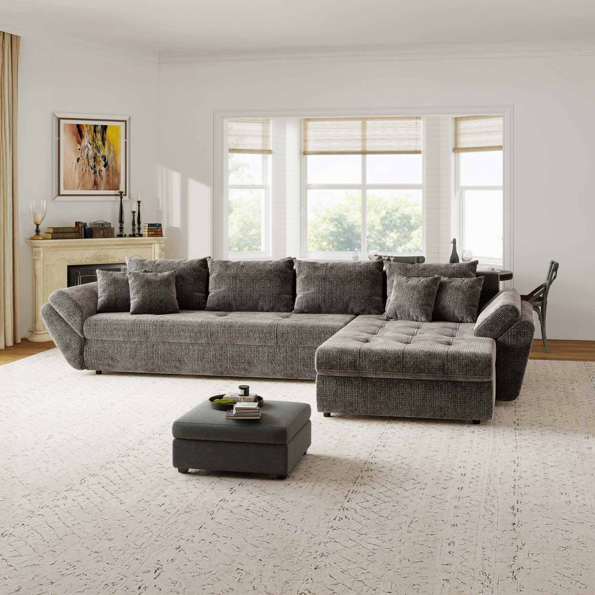 Colțar extensibil dumonde cu ladă de depozitare Loana XL Cremona Maro-bej II 335x185 cm