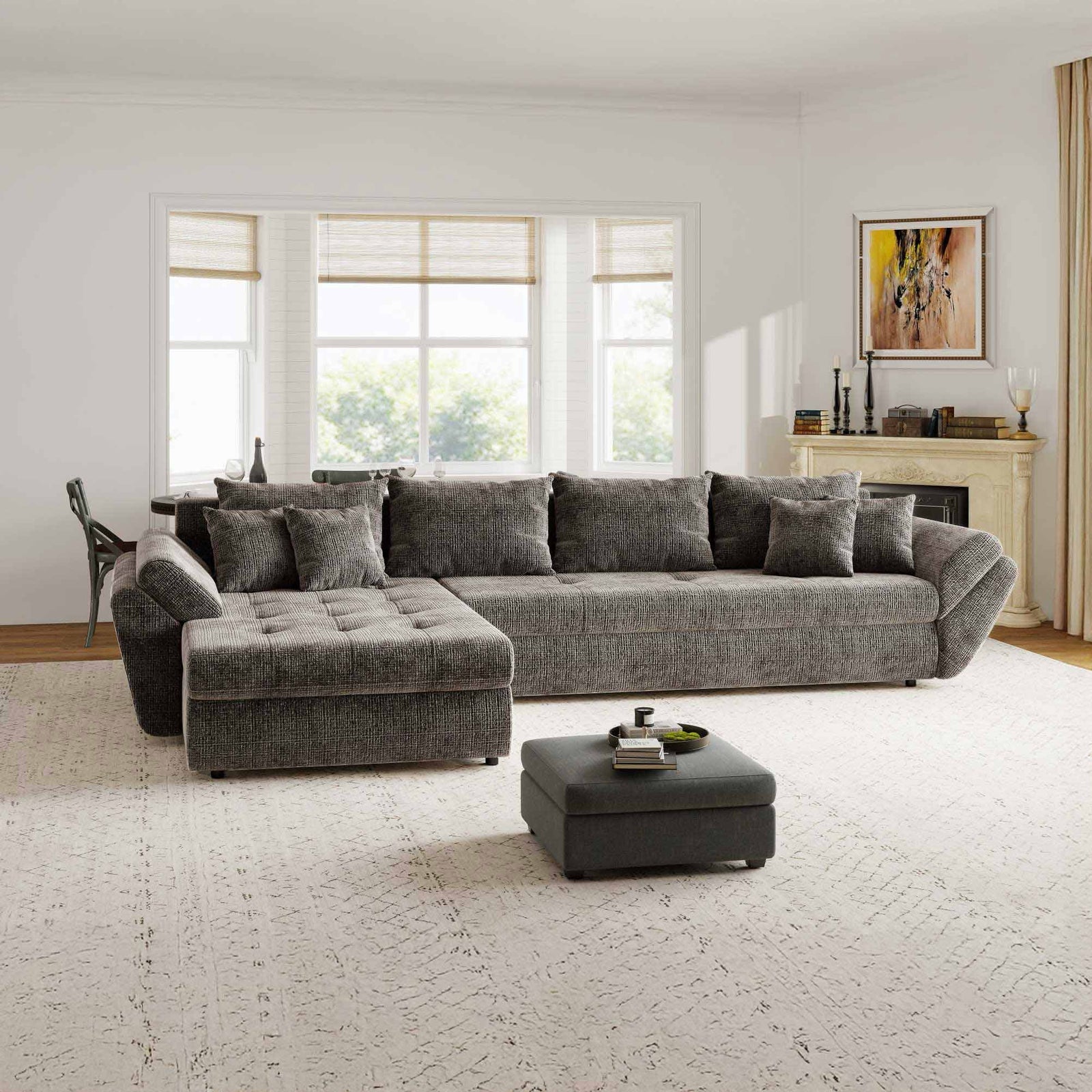 Colțar extensibil dumonde cu ladă de depozitare Loana XL Cremona Maro-bej 335x185 cm