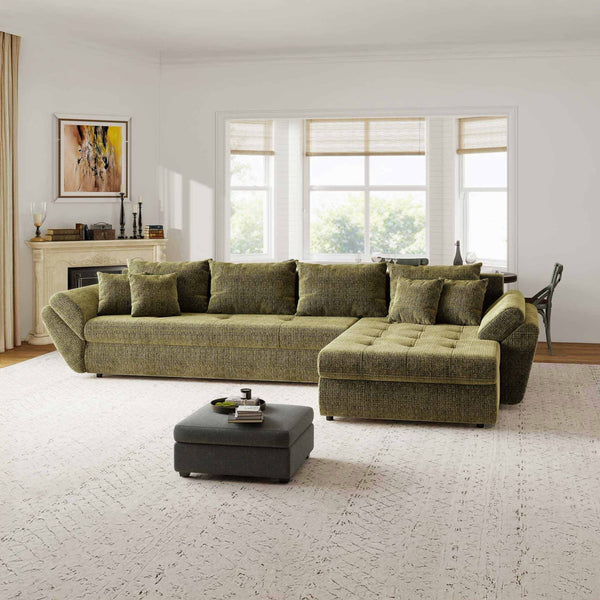 Colțar extensibil dumonde cu ladă de depozitare Loana XL Cremona Olive II 335x185 cm