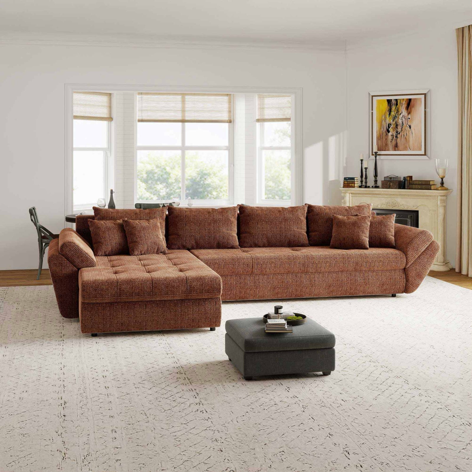 Colțar extensibil dumonde cu ladă de depozitare Loana XL Cremona Teracota 335x185 cm