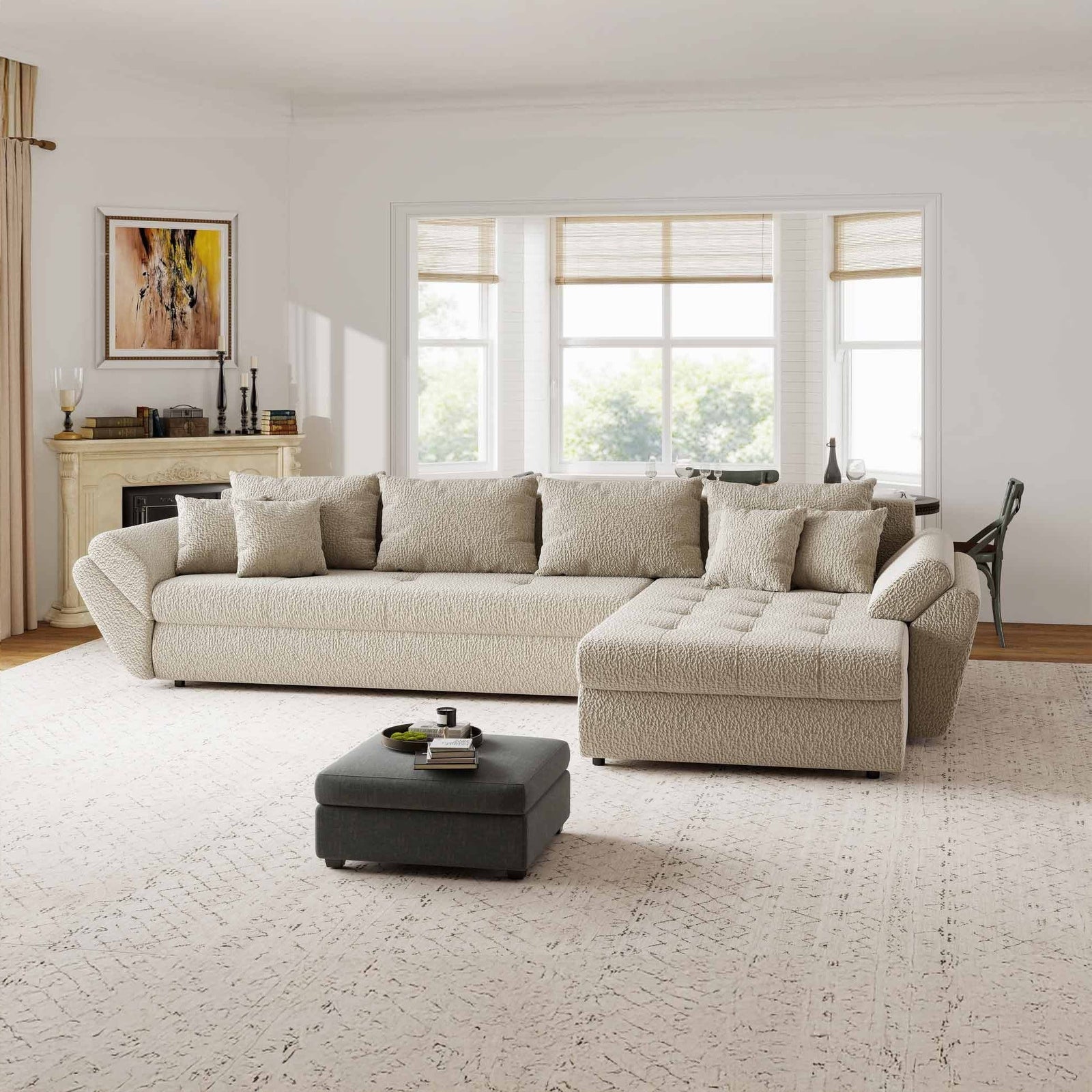 Colțar extensibil dumonde cu ladă de depozitare Loana XL Jaguar Bej II 335x185 cm