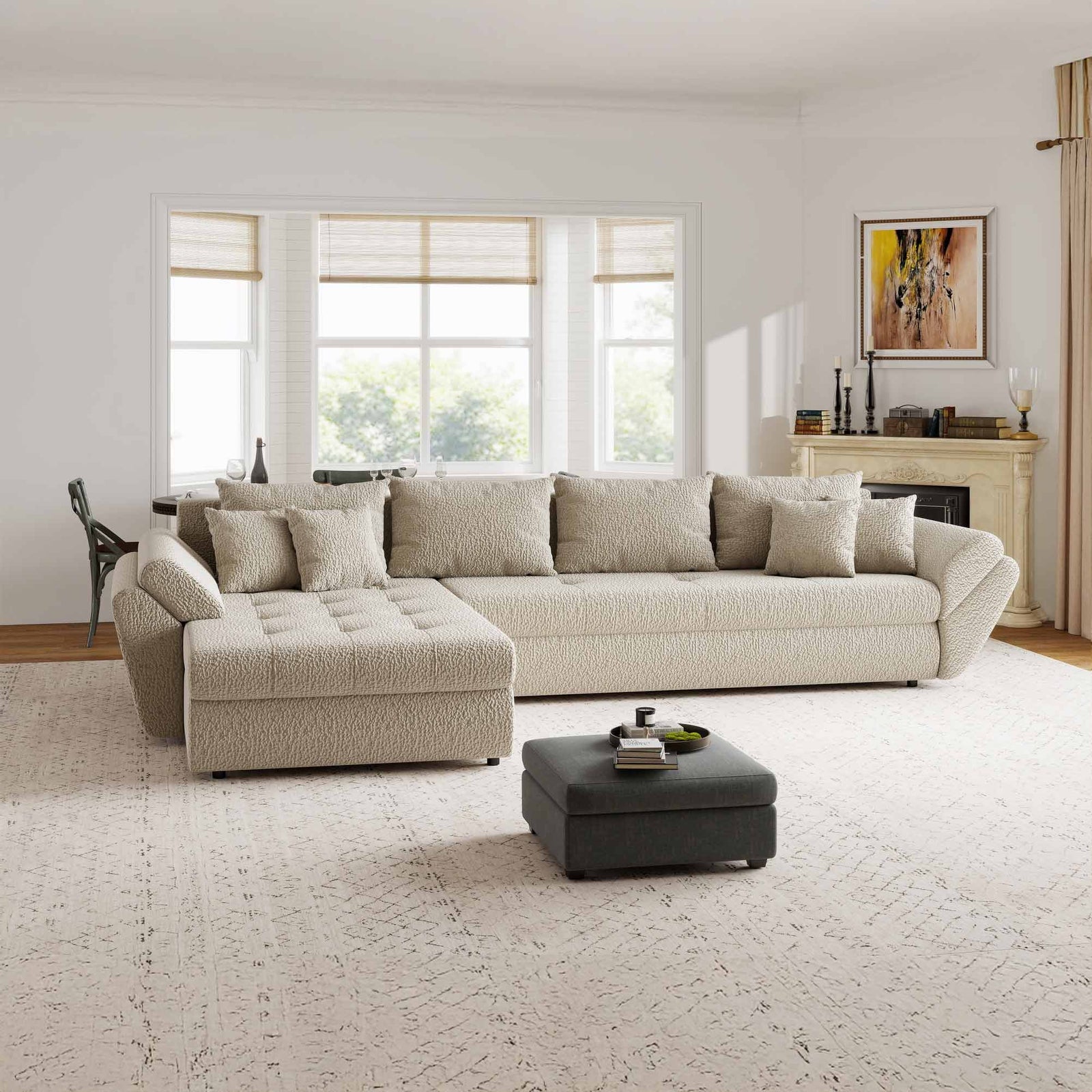 Colțar extensibil dumonde cu ladă de depozitare Loana XL Jaguar Bej 335x185 cm