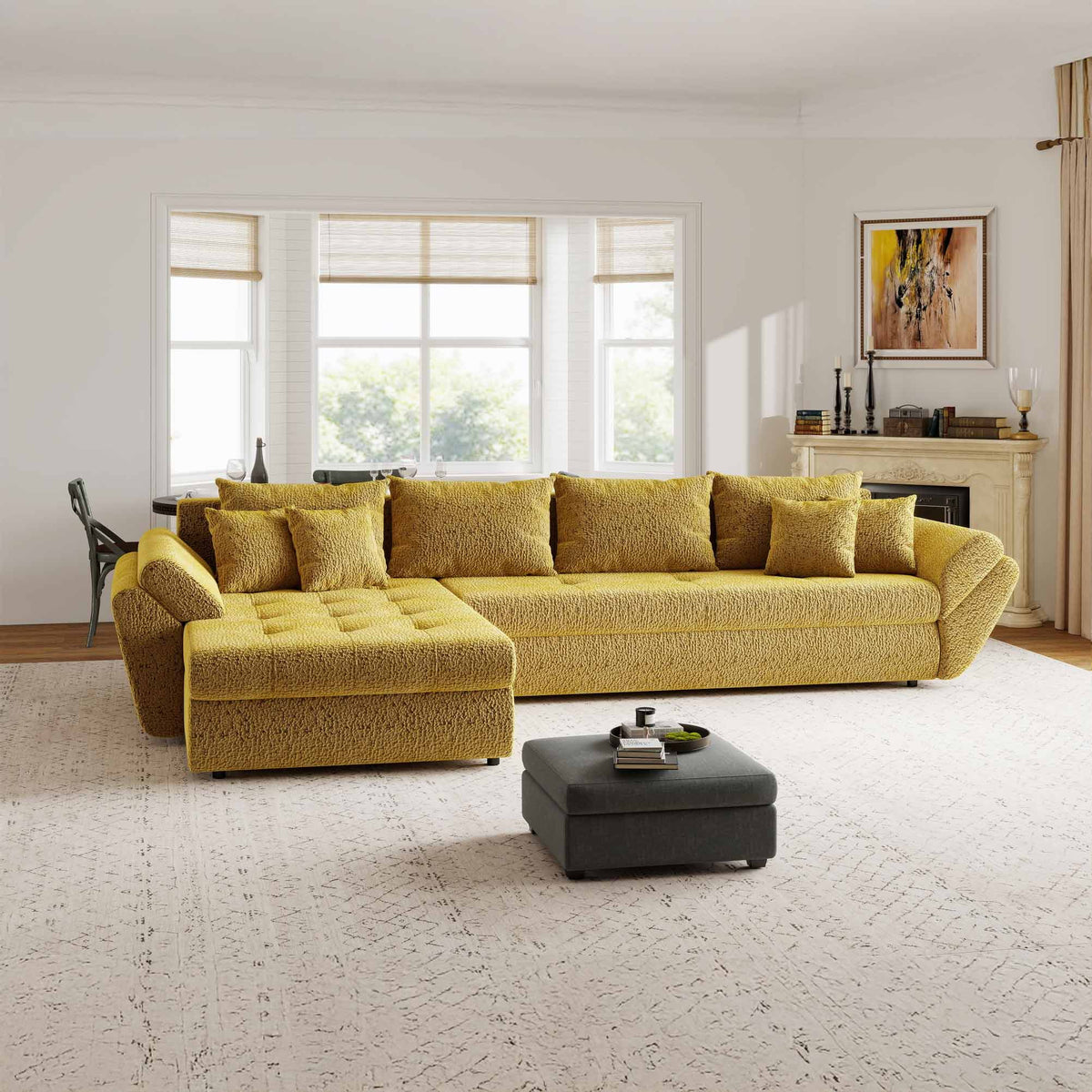 Colțar extensibil dumonde cu ladă de depozitare Loana XL Jaguar Galben Mustar 335x185 cm