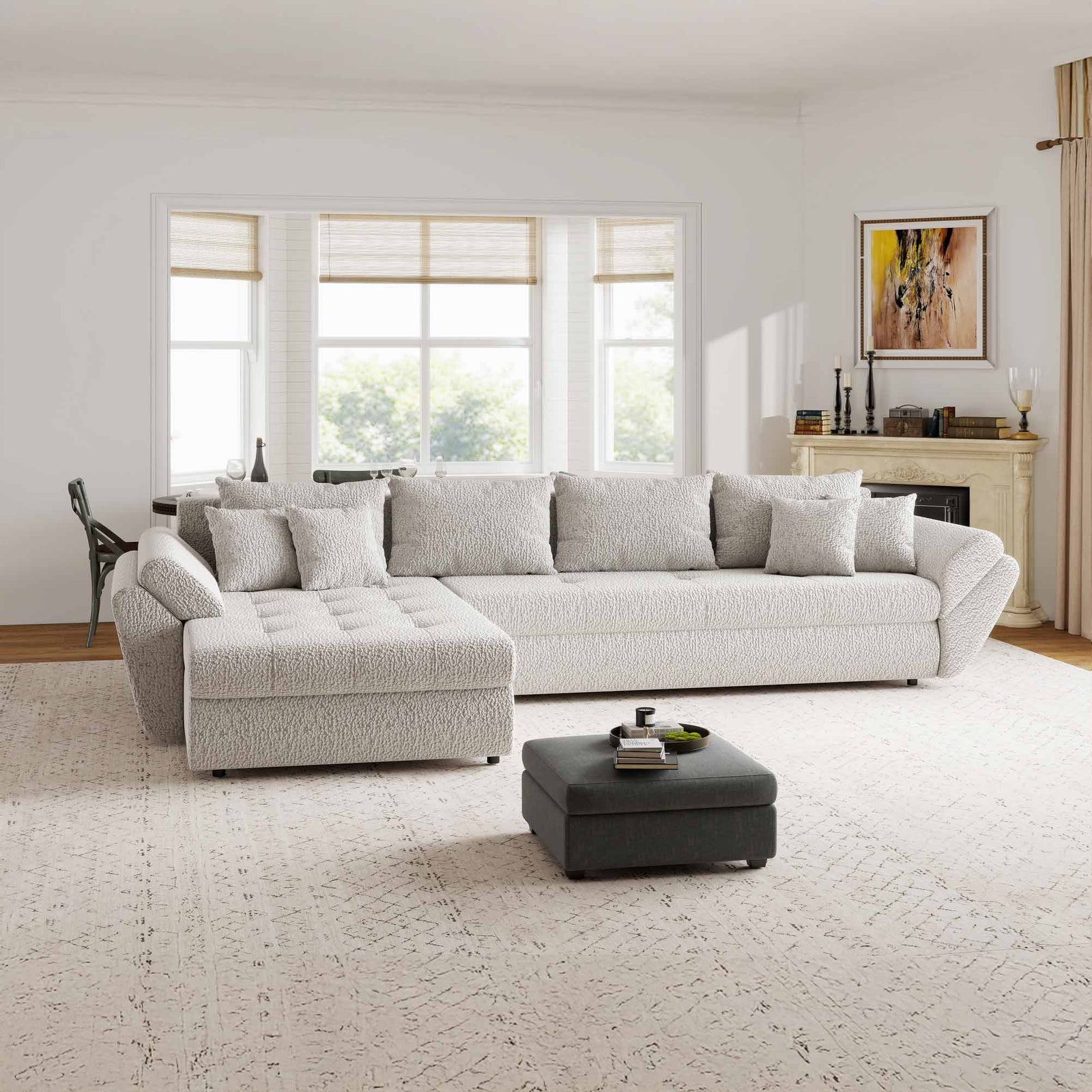 Colțar extensibil dumonde cu ladă de depozitare Loana XL Jaguar Gri 335x185 cm