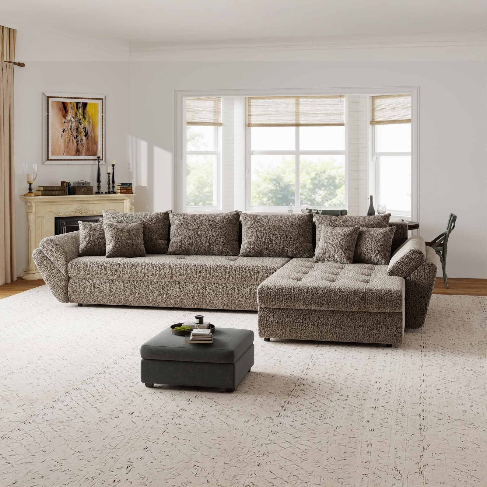 Colțar extensibil dumonde cu ladă de depozitare Loana XL Jaguar Maro Cappuccino II 335x185 cm