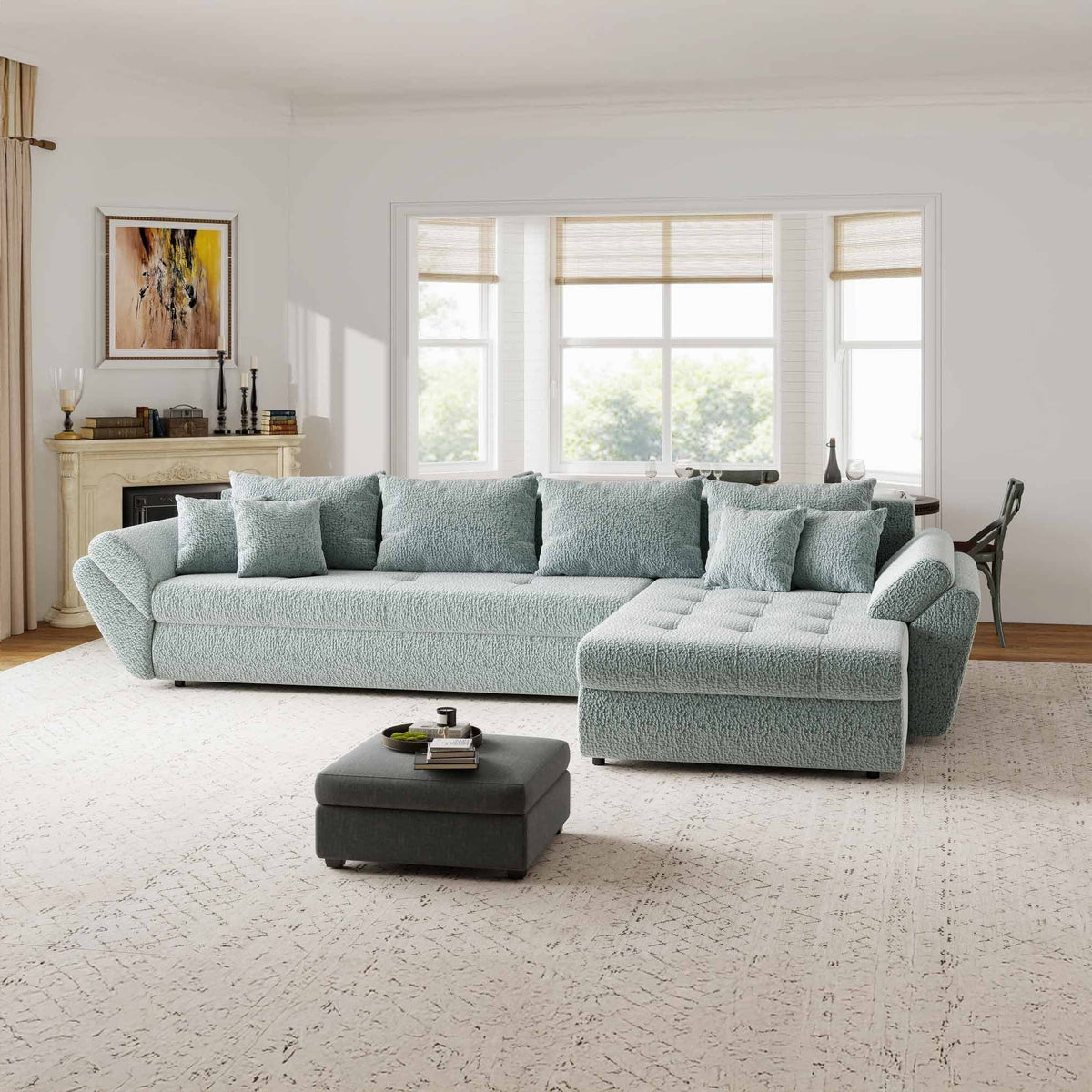 Colțar extensibil dumonde cu ladă de depozitare Loana XL Jaguar Verde Mint II 335x185 cm