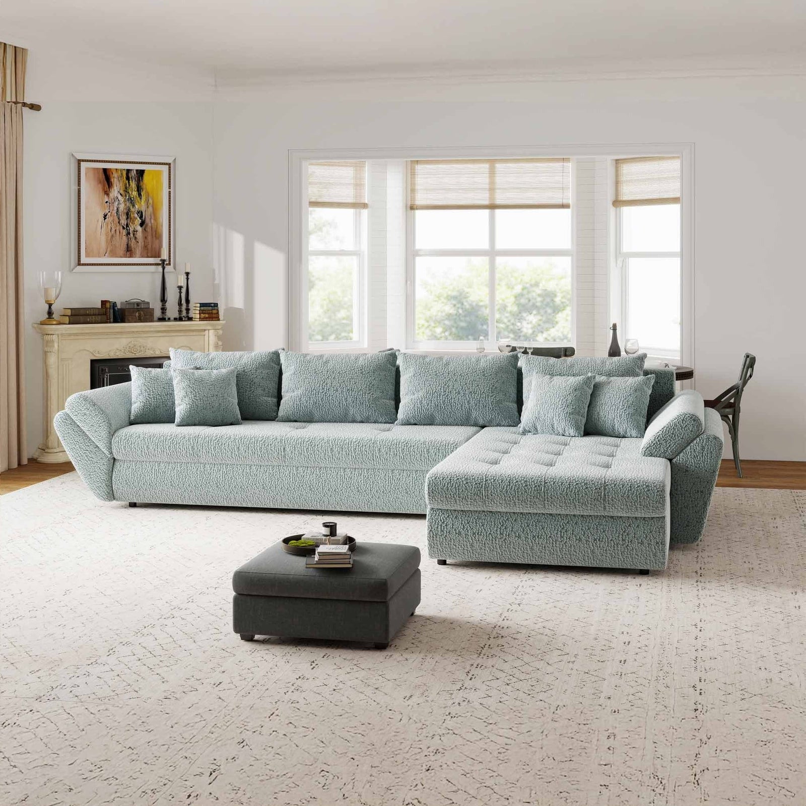 Colțar extensibil dumonde cu ladă de depozitare Loana XL Jaguar Verde Mint II 335x185 cm