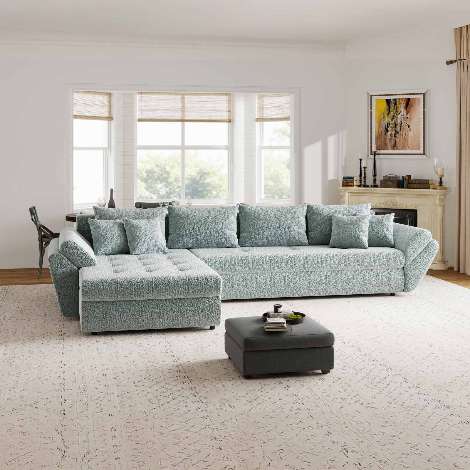 Colțar extensibil dumonde cu ladă de depozitare Loana XL Jaguar Verde Mint 335x185 cm
