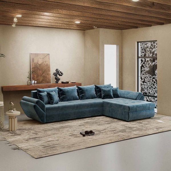Colțar extensibil dumonde cu ladă de depozitare Loana XL Monolith Albastru II 335x185 cm