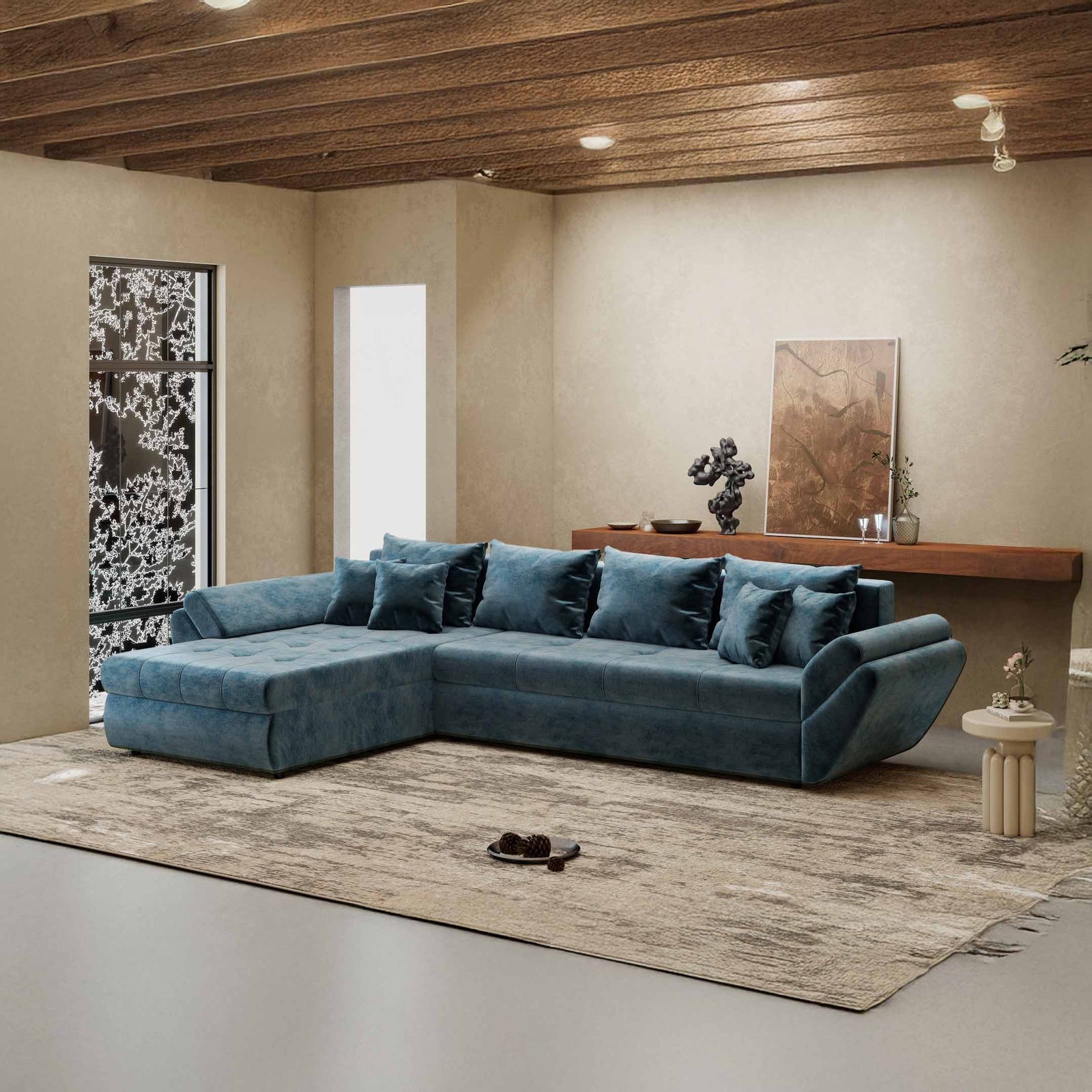 Colțar extensibil dumonde cu ladă de depozitare Loana XL Monolith Albastru 335x185 cm