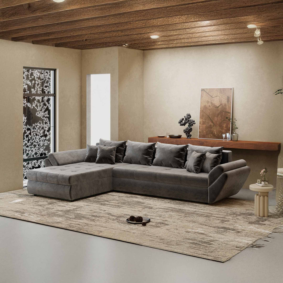 Colțar extensibil dumonde cu ladă de depozitare Loana XL Monolith Gri Antracit 335x185 cm