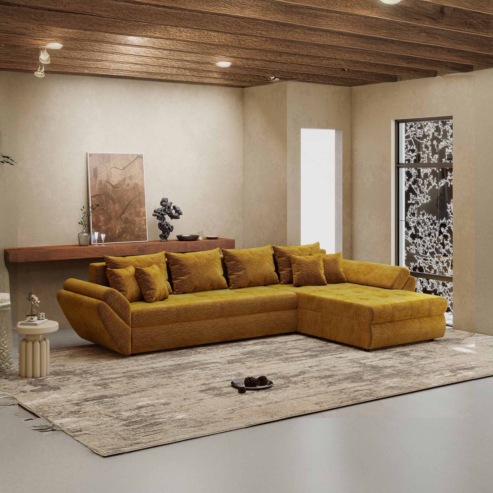 Colțar extensibil dumonde cu ladă de depozitare Loana XL Monolith Mustar II 335x185 cm