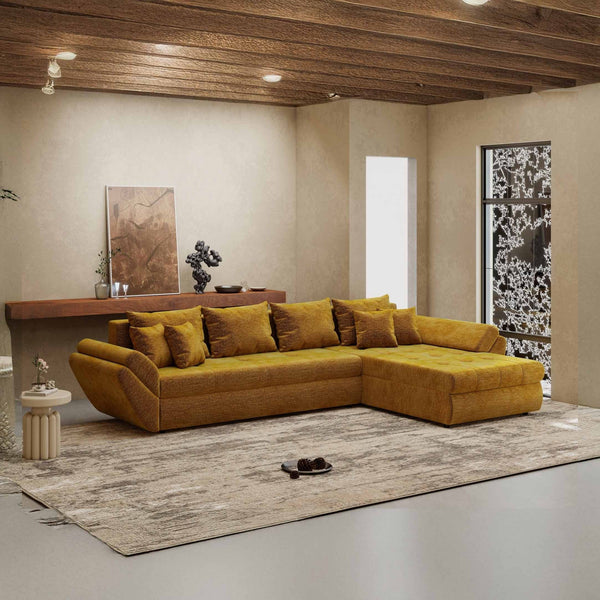 Colțar extensibil dumonde cu ladă de depozitare Loana XL Monolith Mustar II 335x185 cm