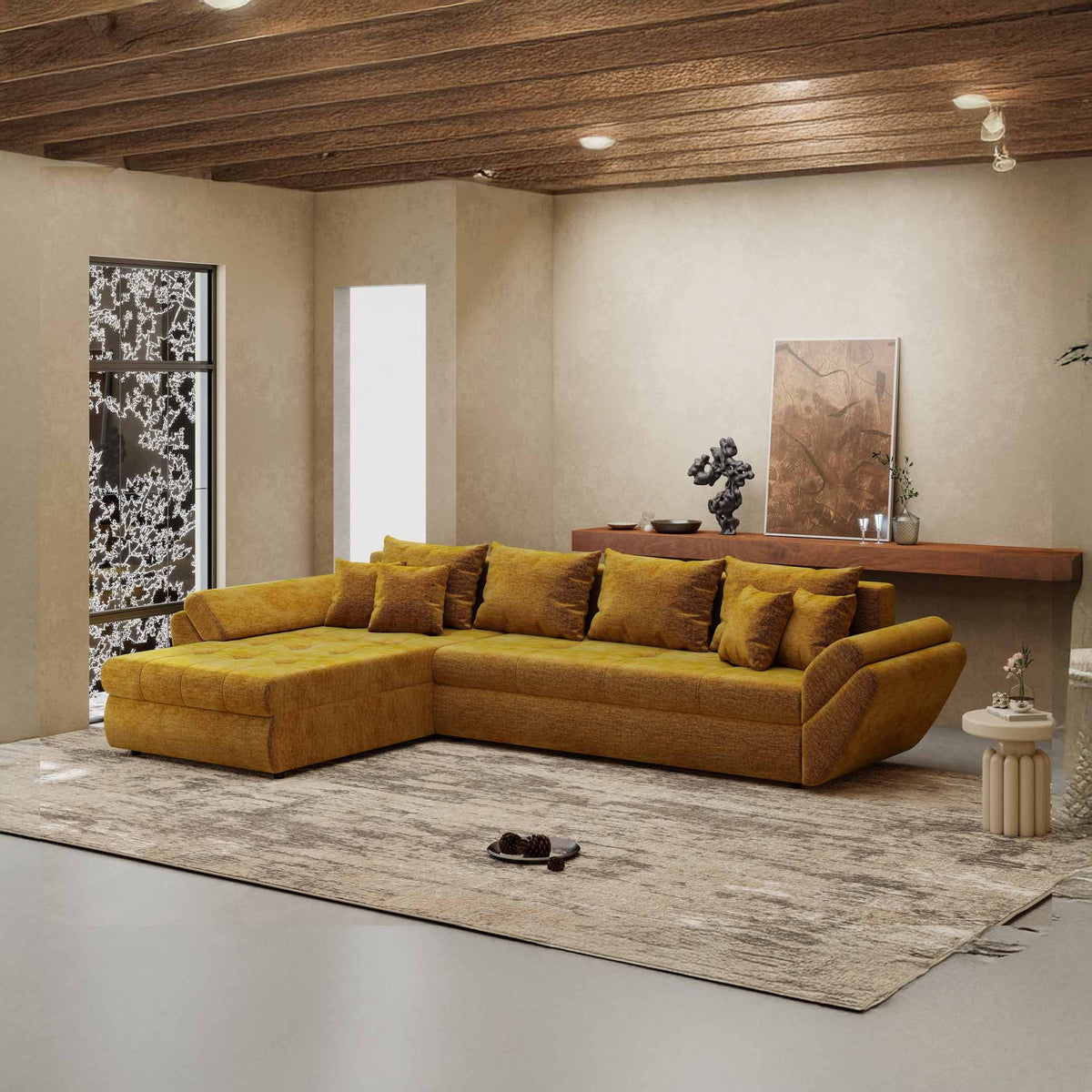 Colțar extensibil dumonde cu ladă de depozitare Loana XL Monolith Mustar 335x185 cm
