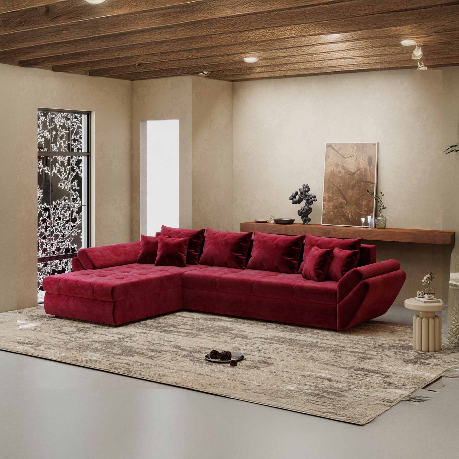 Colțar extensibil dumonde cu ladă de depozitare Loana XL Monolith Rosu 335x185 cm