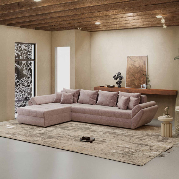 Colțar extensibil dumonde cu ladă de depozitare Loana XL Monolith Roz Pudrat 335x185 cm