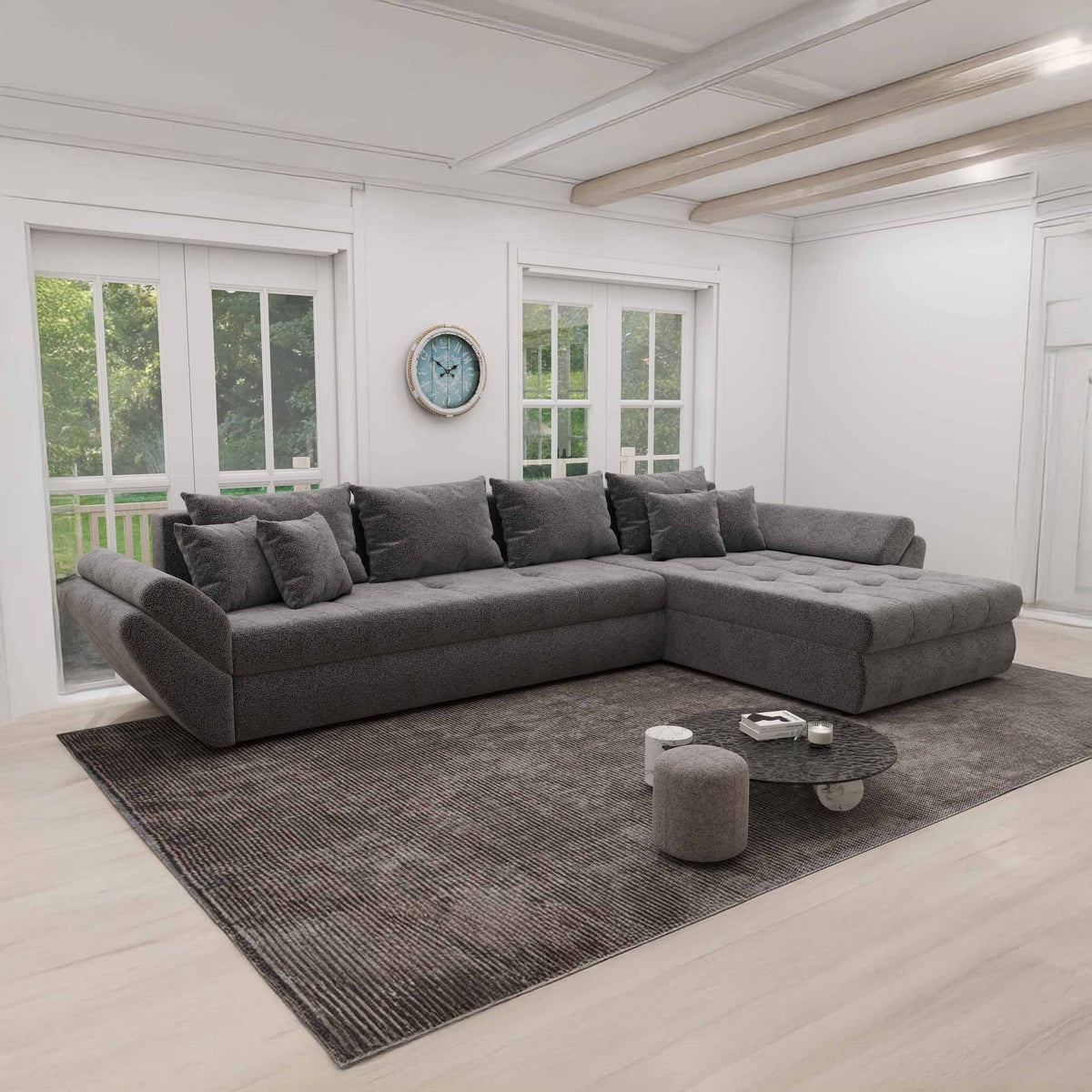 Colțar extensibil dumonde cu ladă de depozitare Loana XL Quelle Gri 92 II 335x185 cm