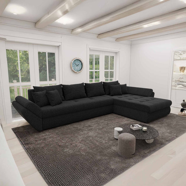 Colțar extensibil dumonde cu ladă de depozitare Loana XL Quelle Negru II 335x185 cm