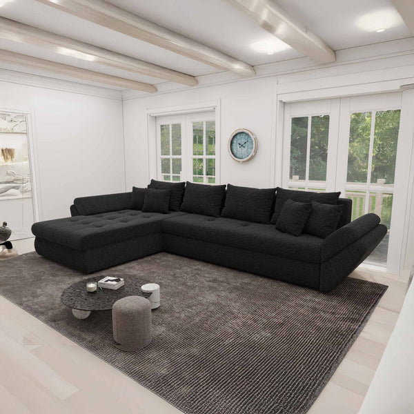 Colțar extensibil dumonde cu ladă de depozitare Loana XL Quelle Negru 335x185 cm
