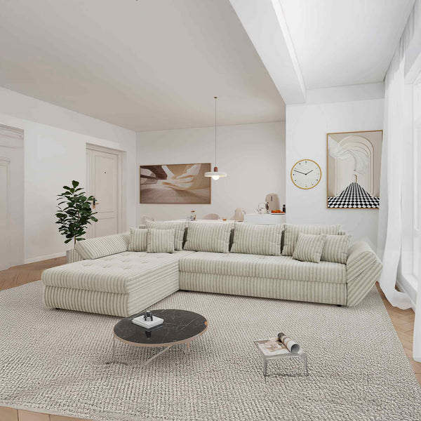Colțar extensibil dumonde cu ladă de depozitare Loana XL Tilia Gri- Bej 335x185 cm