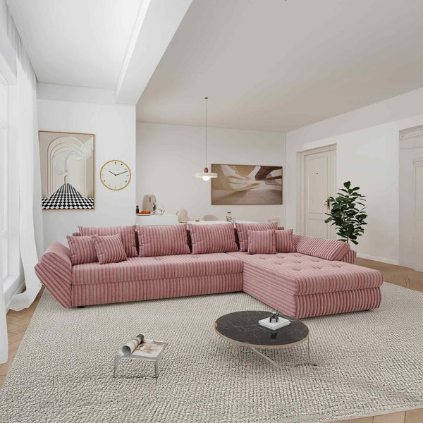 Colțar extensibil dumonde cu ladă de depozitare Loana XL Tilia Roz Pudrat II 335x185 cm