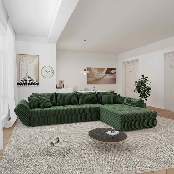 Colțar extensibil dumonde cu ladă de depozitare Loana XL Tilia Verde II 335x185 cm