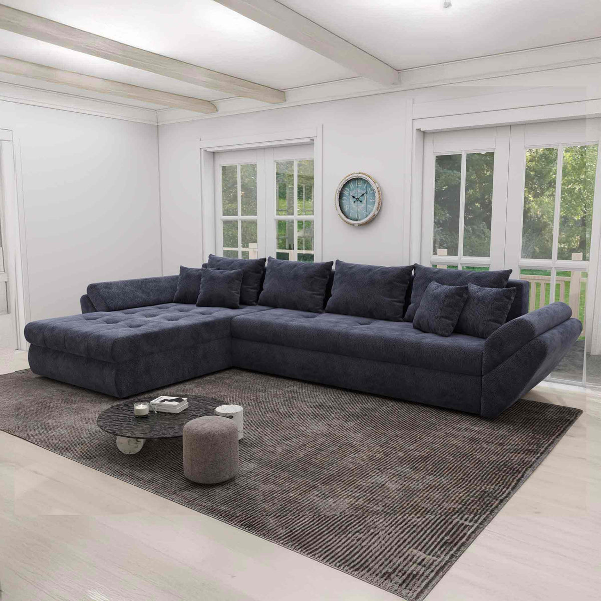 Colțar extensibil dumonde cu ladă de depozitare Loana XL Vibe Albastru 335x185 cm