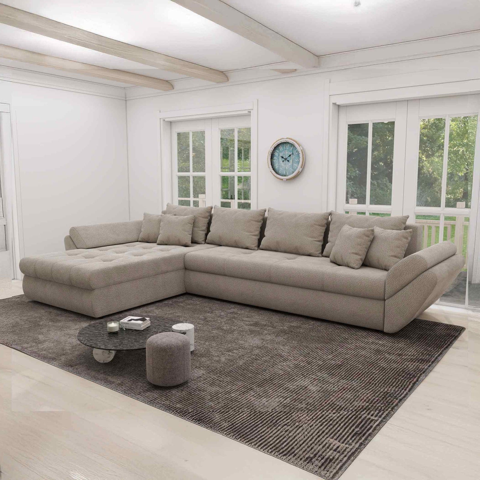 Colțar extensibil dumonde cu ladă de depozitare Loana XL Vibe Bej 06 335x185 cm