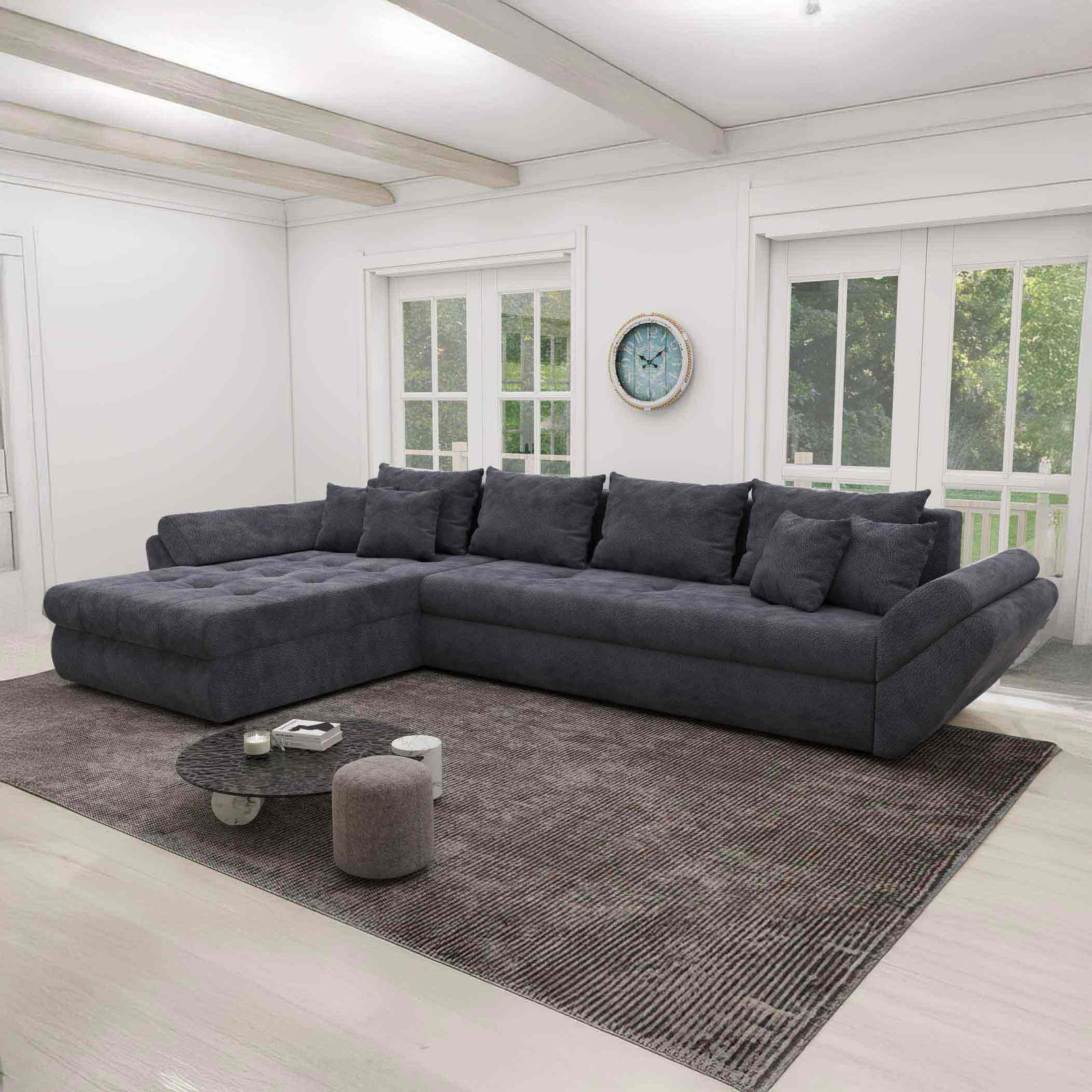 Colțar extensibil dumonde cu ladă de depozitare Loana XL Vibe Gri Antracit 335x185 cm