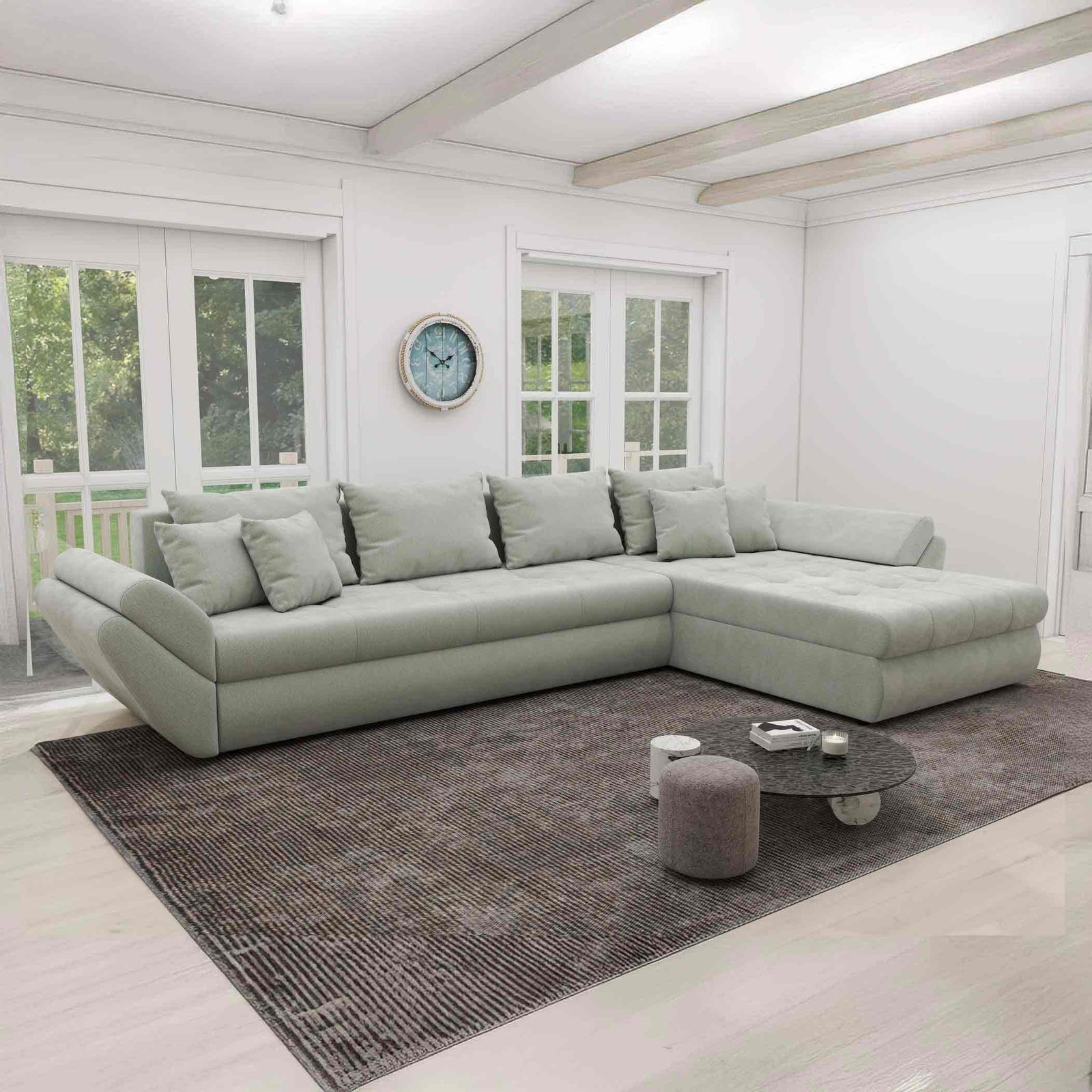 Colțar extensibil dumonde cu ladă de depozitare Loana XL Vibe Mint II 335x185 cm