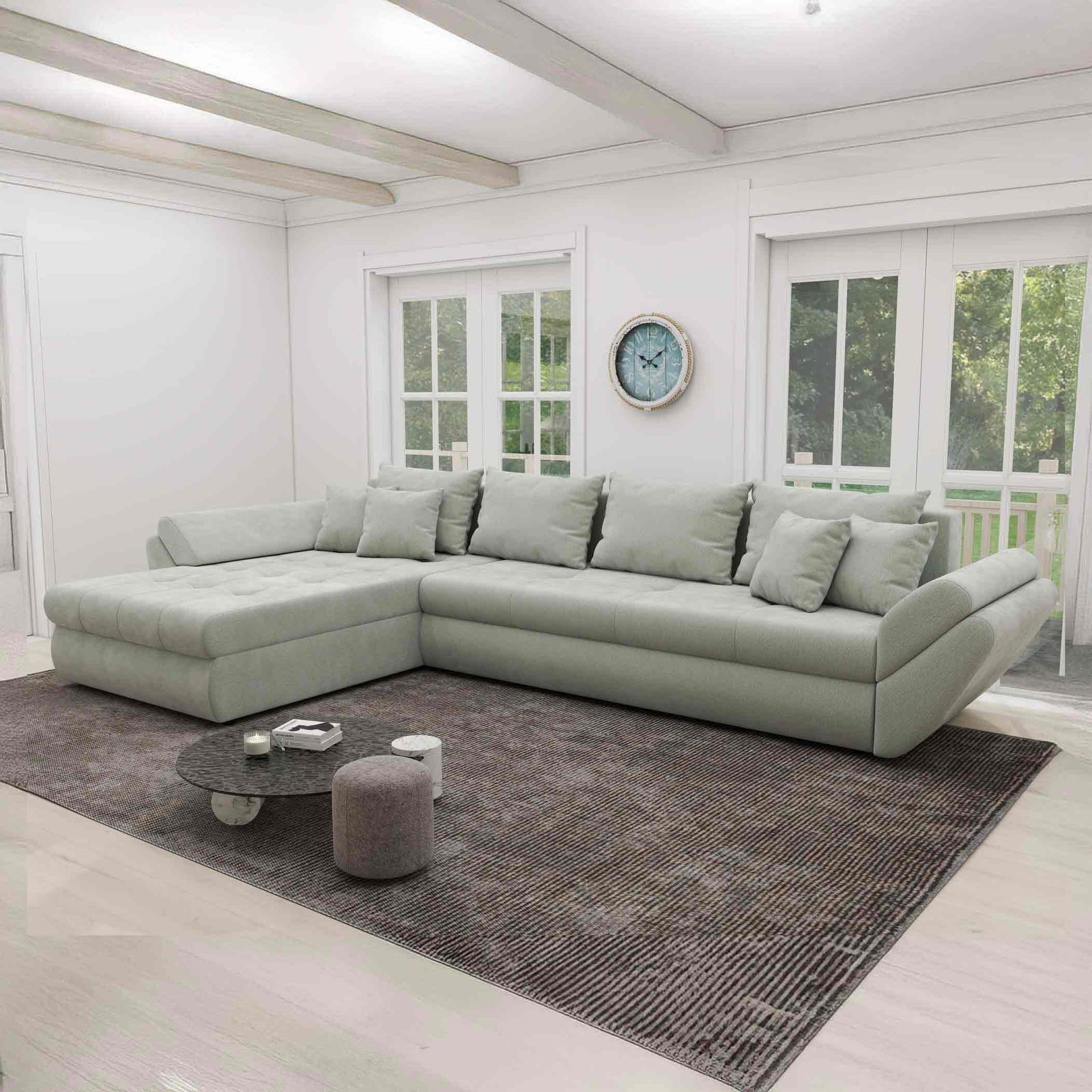 Colțar extensibil dumonde cu ladă de depozitare Loana XL Vibe Mint 335x185 cm