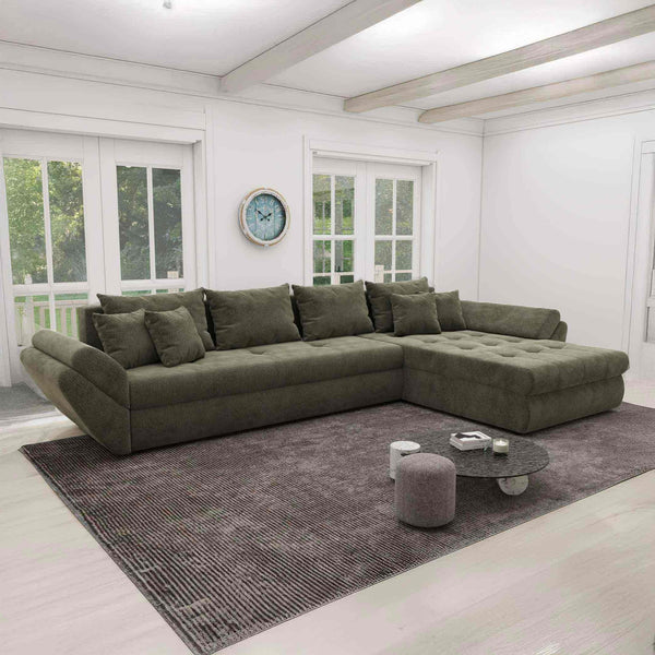 Colțar extensibil dumonde cu ladă de depozitare Loana XL Vibe Olive II 335x185 cm
