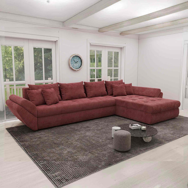 Colțar extensibil dumonde cu ladă de depozitare Loana XL Vibe Rosu II 335x185 cm