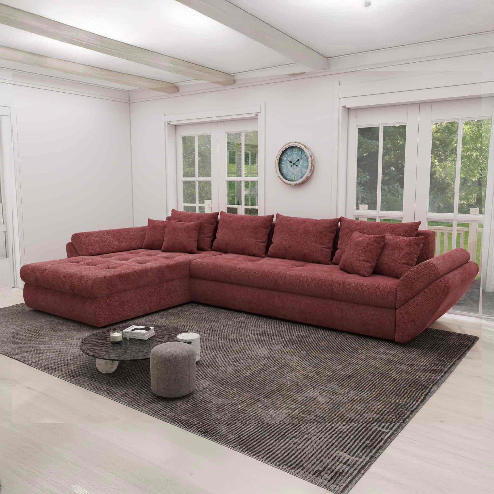 Colțar extensibil dumonde cu ladă de depozitare Loana XL Vibe Rosu 335x185 cm