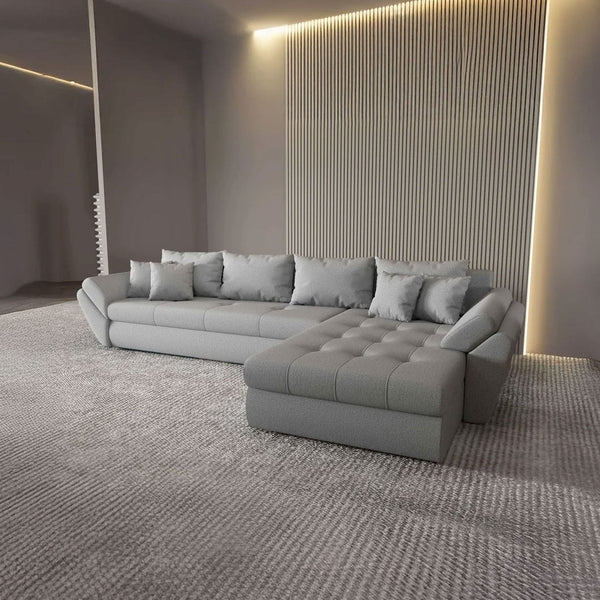 Colțar extensibil dumonde cu ladă de depozitare si sezut confortabil din spuma HR, Loana XL Enjoy Gri II 335x185 cm Fabrica