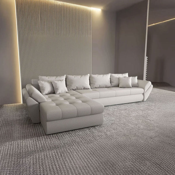 Colțar extensibil dumonde cu ladă de depozitare si sezut confortabil din spuma HR, Loana XL Enjoy Beige 335x185 cm Fabrica