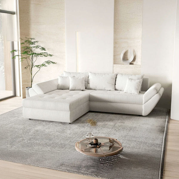 Colțar extensibil dumonde cu ladă de depozitare si sezut confortabil din spuma HR, Loana Zoom Crem 270x185 cm Fabrica