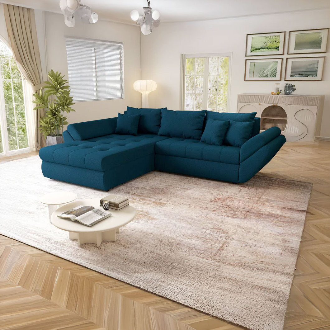 Colțar extensibil dumonde cu ladă de depozitare si sezut confortabil din spuma HR, Loana Enjoy Petrol  270x185 cm Fabrica