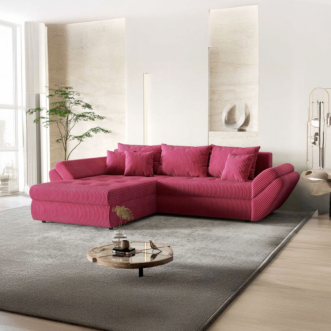 Colțar extensibil dumonde cu ladă de depozitare si sezut confortabil din spuma HR, Loana Zoom Red 270x185 cm Fabrica