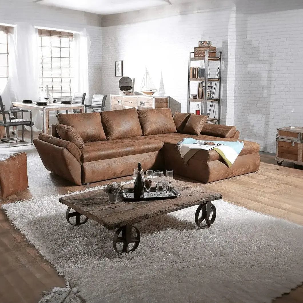 Colțar extensibil dumonde cu ladă de depozitare si sezut confortabil din spuma HR, Loana Brown 270x185 cm Fabrica