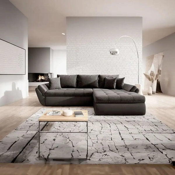 Colțar extensibil dumonde cu ladă de depozitare si sezut confortabil din spuma HR, Loana Black 270x185 cm Fabrica