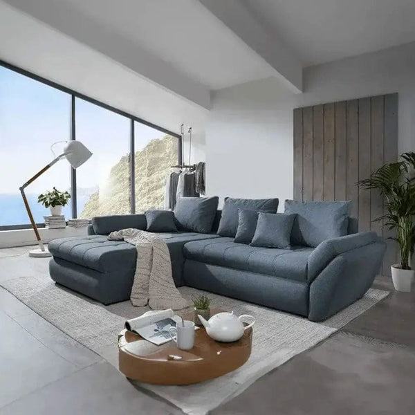 Colțar extensibil dumonde cu ladă de depozitare si sezut confortabil din spuma HR, Loana Enjoy Blue 270x185 cm Fabrica
