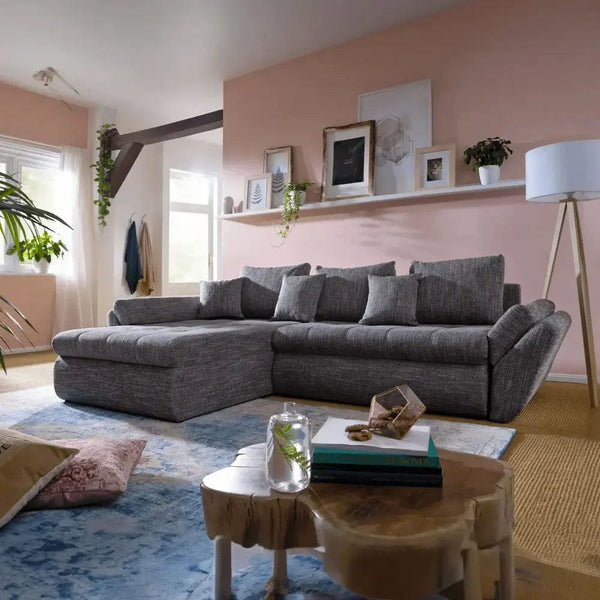 Colțar extensibil dumonde cu ladă de depozitare si sezut confortabil din spuma HR, Loana Grey Mat 270x185 cm Fabrica