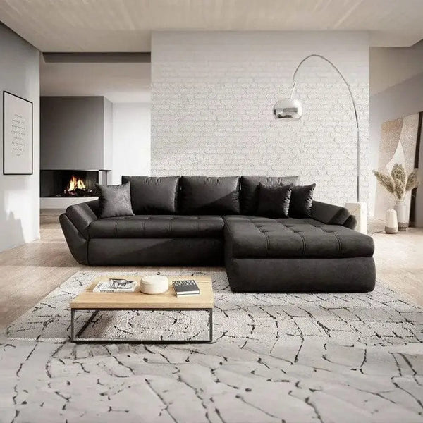 Colțar extensibil dumonde cu ladă de depozitare si sezut confortabil din spuma HR, Loana Deep Black II 270x185 cm Fabrica