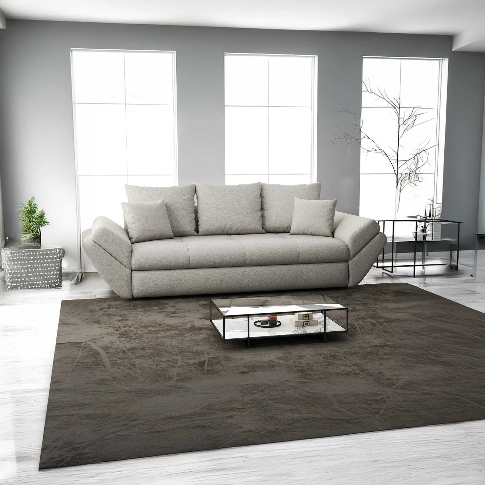 Canapea extensibilă dumonde cu ladă de depozitare si sezut confortabil din spuma HR, Loana Enjoy Bej 250x100 cm Fabrica