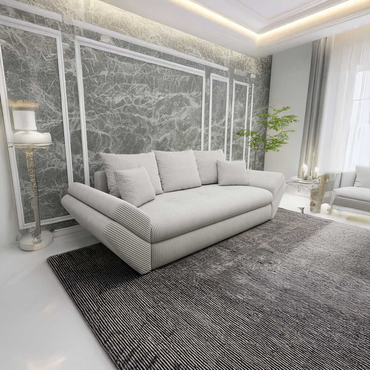 Canapea extensibilă dumonde cu ladă de depozitare si sezut confortabil din spuma HR, Loana Zoom Cream 250x100 cm Fabrica
