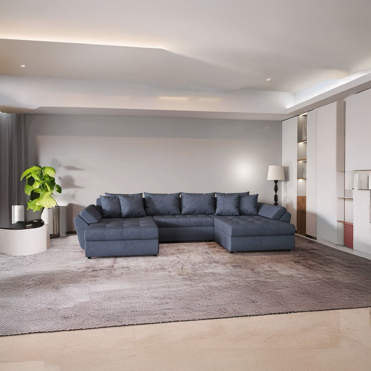 Colțar extensibil dumonde cu ladă de depozitare si sezut confortabil din spuma HR, Loana U Enjoy Antracit 355x185 cm Fabrica