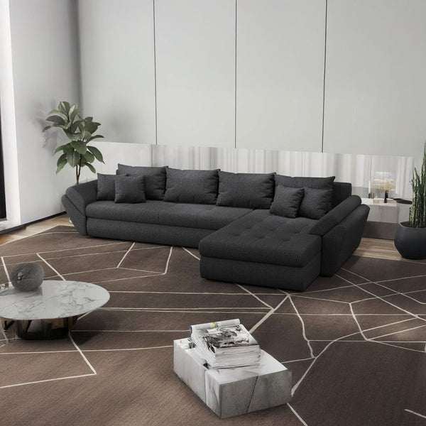Colțar extensibil dumonde cu ladă de depozitare si sezut confortabil din spuma HR, Loana XL Enjoy Grafit II 335x185 cm Fabrica
