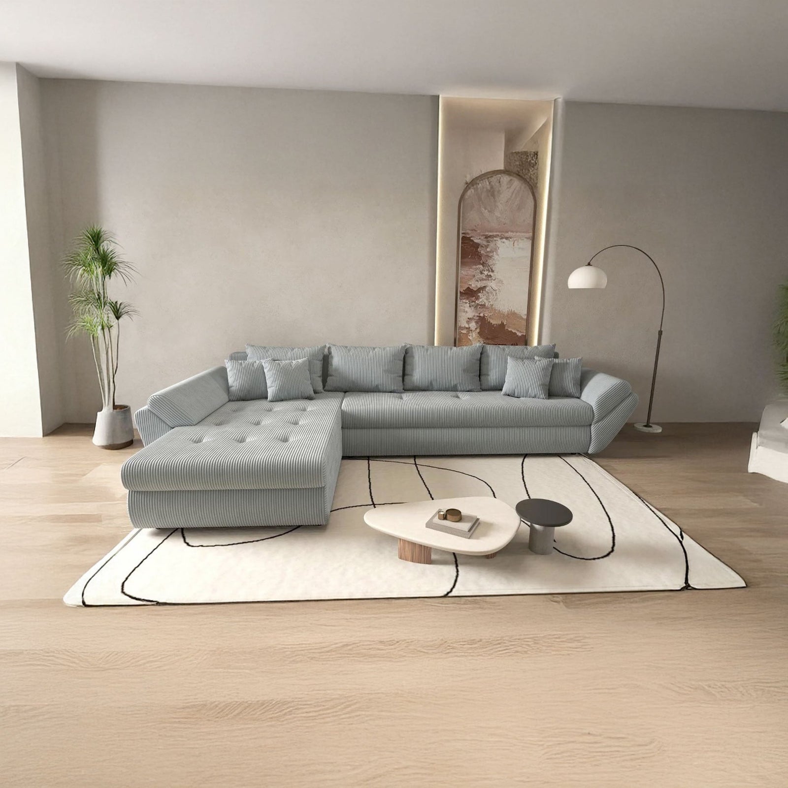 Colțar extensibil dumonde cu ladă de depozitare si sezut confortabil din spuma HR, Loana XL Zoom Grey 335x185 cm Fabrica